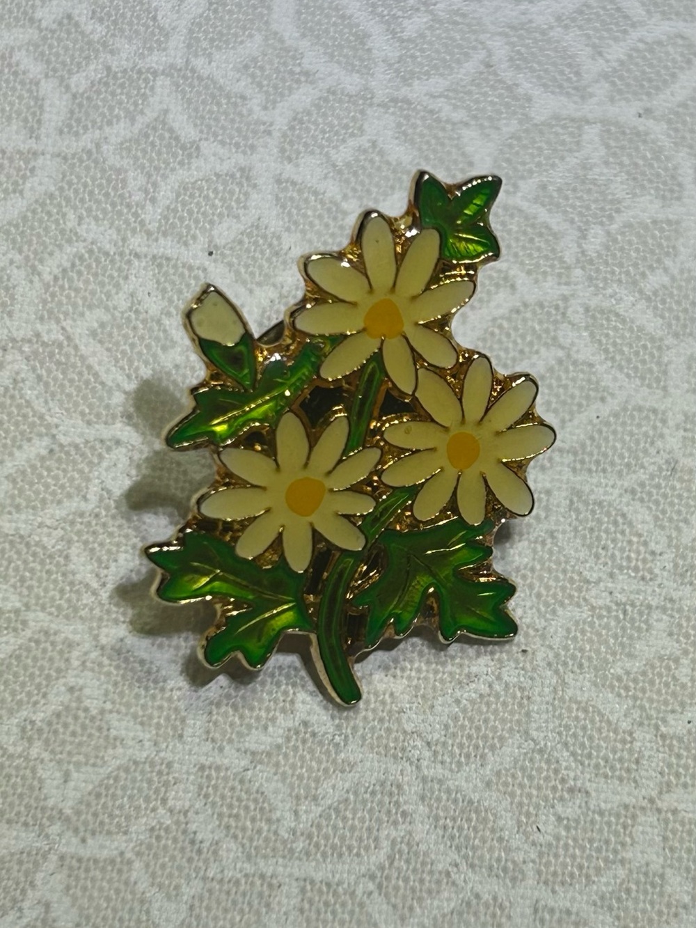Vintage Daisy Cluster Enamel Lapel Pin - Yellow & Green